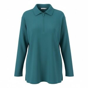 Women's Basic Editions Plus Size Knit Top 2X Long Sleeve Half Zip Blue Teal